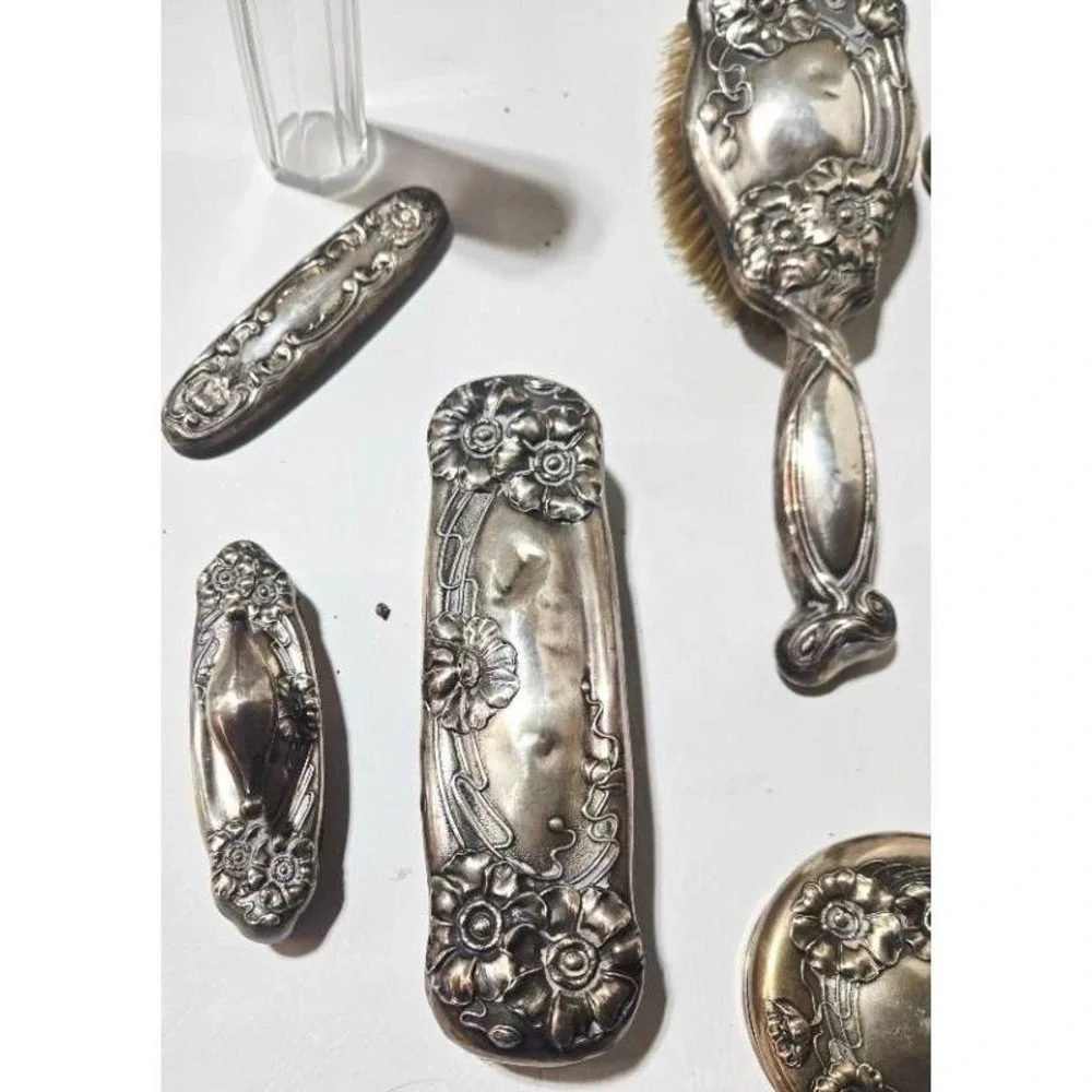 Victorian Repose  Sterling Silver‎  Large Vanity Set Brushes Jars Mirrors & More